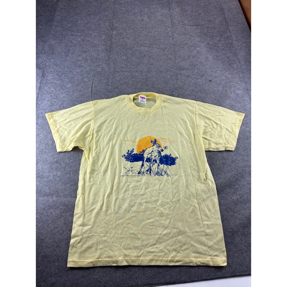Vintage 1983 Sportswear Deer Graphic T-Shirt Yellow Single Stitch USA Made Large